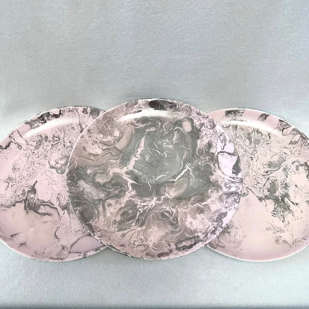 Sascha Brastoff Surf Ballet Pink Platinum Set of 3 Dinner Plates 10.5